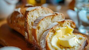 ai generiert Brot und Butter, hausgemacht Backen und traditionell Essen, Land Leben foto