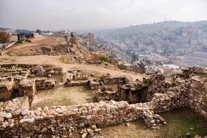 Antenne Aussicht von Amman Stadt das Hauptstadt von Jordanien. Stadt scape von Ammann. foto