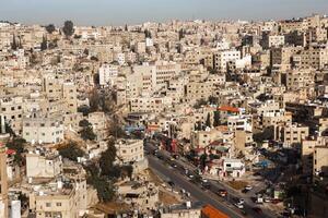 Antenne Aussicht von Amman Stadt das Hauptstadt von Jordanien. Stadt scape von Ammann. foto