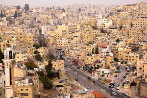 Antenne Aussicht von Amman Stadt das Hauptstadt von Jordanien. Stadt scape von Ammann. foto