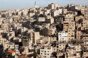 Antenne Aussicht von Amman Stadt das Hauptstadt von Jordanien. Stadt scape von Ammann. foto