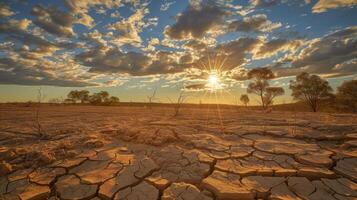 ai generiert extrem Wetter Veranstaltungen und global Erwärmen beitragen zu das Trocknung von das Hinterland, Verlassen es geknackt und trocken. foto