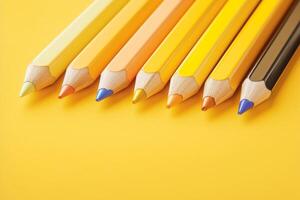 ai generiert farbig Bleistift isoliert auf Gelb Hintergrund Sanft konzentriert selektiv Fokus foto