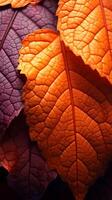 ai generiert fesselnd Herbst Laub beschwingt Blatt symbolisiert Naturen organisch Schönheit Vertikale Handy, Mobiltelefon Hintergrund foto