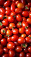 ai generiert Tomate Solanum Lycopersicum Stapel zum Verkauf beim das Markt Vertikale Handy, Mobiltelefon Hintergrund foto