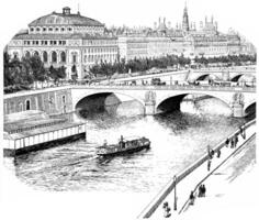 das Seine zum das quai de l'horloge, Jahrgang Gravur. foto