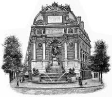 Fontaine Saint-Michel, Jahrgang Gravur. foto