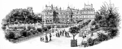 das großartig Fassade von das Palast Garten, Jahrgang Gravur. foto