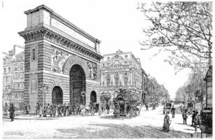 Boulevard und Porte Sankt Martin, Jahrgang Gravur. foto