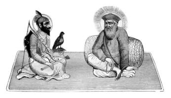 Guru singh und baba Nanak, Gründer von Sikh Religion, und nach ein orientalisch malen, Jahrgang Gravur. foto