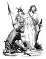 gallisch Soldaten, Vor das römisch Herrschaft, Jahrgang Gravur. foto