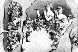 Bacchant und Bacchantin, Fragment von ein uralt malen, Jahrgang Gravur. foto