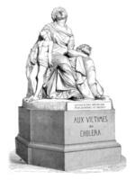 1852 Skulptur zeigen, Cholera, Jahrgang Gravur. foto