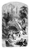 1852 Ausstellung von malen, Angeln, fallen Bühne, Jahrgang Gravur. foto