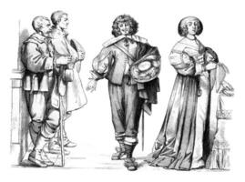 Frau im voll Uniform, und Gentleman Farmer im 1635, Jahrgang Gravur. foto