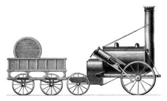 George Stephensons Rakete, 1829, Jahrgang Gravur. foto