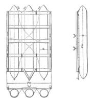 amerikanisch Floß Perry, planen, Sektion und seitlich Projektion, Jahrgang Gravur. foto