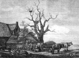 ein Bauernhof, van de Velde, Zeichnung nach Das von van de velde beim das britisch Museum, Jahrgang Gravur. foto