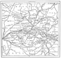 topographisch Karte von Abteilung von maine-et-loire im zahlt sich aus de la Loire, Frankreich, Jahrgang Gravur foto