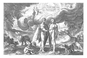 Prometheus gibt Mann das Feuer, Hendrik Goltzius, Jahrgang Illustration. foto