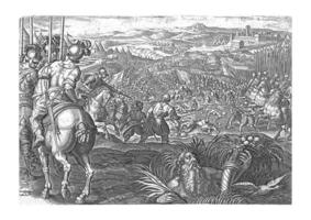 Schlacht von Marciano, Philips Galle, nach jan van der Straße, 1583, Jahrgang Illustration. foto