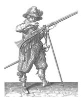 Soldat auf Uhr mit ein Muskete, Jahrgang Illustration. foto