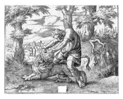 simson tötet das Löwe, Cornelis Massen, 1549 foto