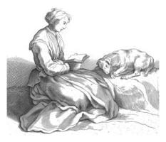 Frau lesen mit Hund foto