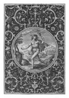 Medaillon im welche Merkur mit seine Mitarbeiter im seine Hand, adriaen collaert, 1570 - - 1618 foto
