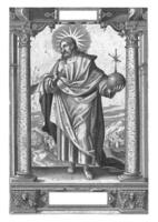 Christus wie Salvator Mundi, diätetisch Krüger, 1614 Bibel Passage Matte. 2818 im das Kartusche beim das Unterseite von das drucken. foto