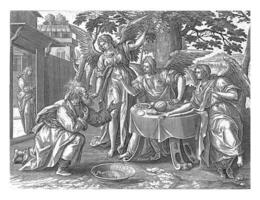 Abraham und das drei Engel, adriaen collaert zugeschrieben Zu, nach märten de vos, 1585 foto
