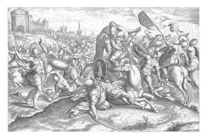 Tod von Urie, johann Sadeler ich zugeschrieben Zu, nach Marder van Cleve ich, 1596 - - 1643 Harn hat gewesen platziert beim das Vorderseite von das die meisten gefährlich Platz im das Schlacht durch bestellen von König David. foto