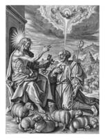 Christus Hände Über das Schlüssel von Himmel zu Peter, Hieronymus wierix, nach märten de vos, 1563 - - Vor 1611 foto