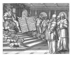 König Solomon auf seine Thron, johann Sadeler ich, nach märten de vos, 1643 foto