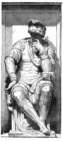 Lorenzo de Medici, Michelangelo, Jahrgang Gravur. foto
