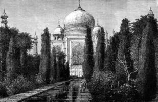 das groß Auffahrt von taj Mahal, agra, Jahrgang Gravur. foto