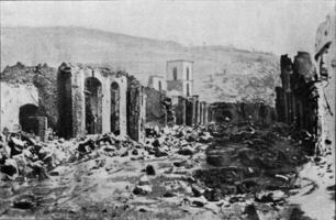 st Peter nach das Eruption von das Berg pelee von kann 8, 1902, Jahrgang Gravur. foto