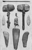Feuerstein Objekte von Norden Amerika von das Ausgrabungen von das Mesa Grün, Jahrgang Gravur. foto