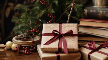 ai generiert Weihnachten Geschenk Verpackung Idee zum Boxen Tag und Winter Ferien im das Englisch Landschaft Tradition foto