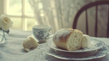 ai generiert Brot und Butter, hausgemacht Backen und traditionell Essen, Land Leben foto