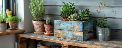 ai generiert DIY umweltfreundlich Zuhause Dekor, präsentieren Kreativität im Upcycling und nachhaltig Leben Praktiken Methoden Ausübungen. foto