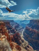 ai generiert natürlich Wunder, großartig Schlucht Aussicht, Adler hochfliegend Overhead foto