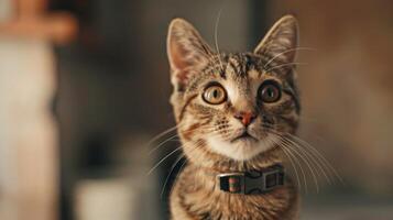 ai generiert Katze mit ein Katze Halsband Fachmann Fotografie foto