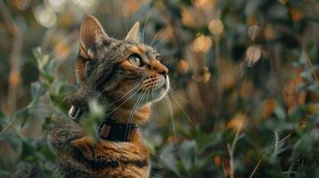 ai generiert Katze mit ein Katze Halsband Fachmann Fotografie foto