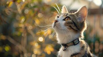 ai generiert Katze mit ein Katze Halsband Fachmann Fotografie foto