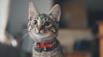 ai generiert Katze mit ein Katze Halsband Fachmann Fotografie foto