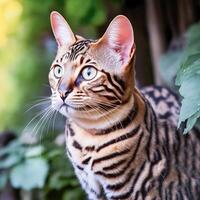 ai generiert Bengalen Katze draussen foto