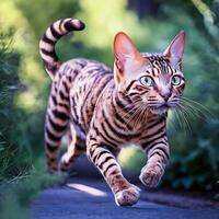 ai generiert Bengalen Katze draussen foto