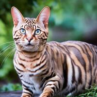 ai generiert Bengalen Katze draussen foto