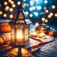 ai generiert generativ ai Bild von Moschee islamisch Laternen mit Verbrennung Kerze foto